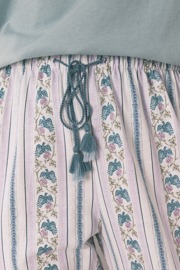 Women'secret Pantalón largo zanahoria 100% algodón ribetes marfil