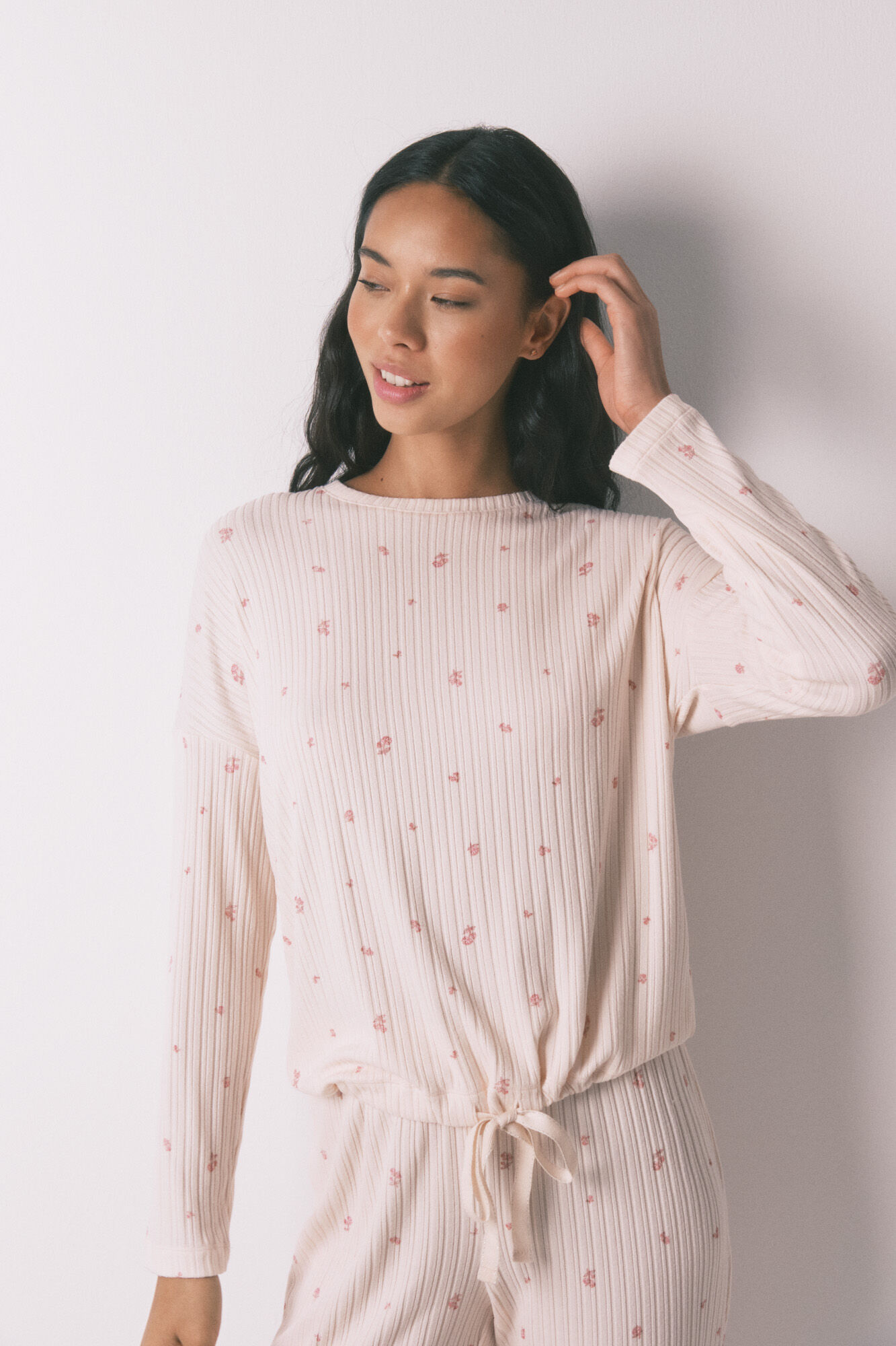 Women'secret Pijama largo de viscosa con estampado floral rosa