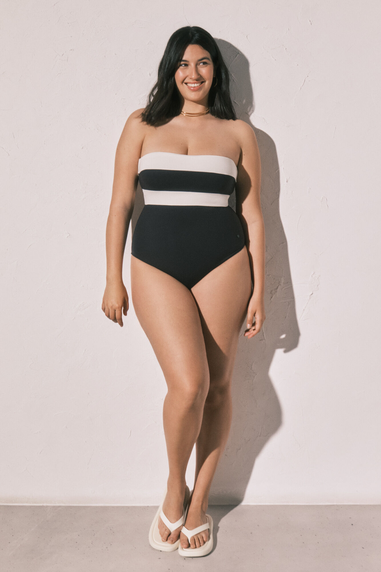 Women'secret Traje de ba&ntilde;o bandeau modelador color block B&W negro