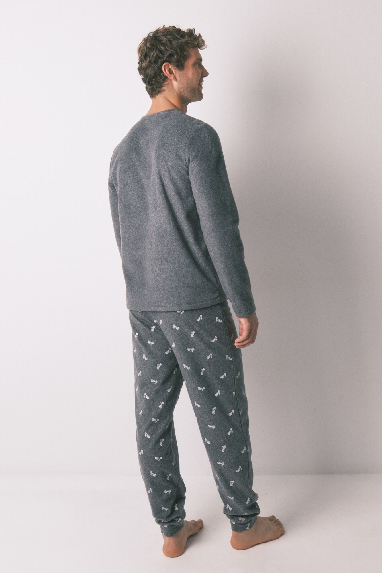 Women'secret Pijama larga de forro polar para hombre "Motocicleta" gris