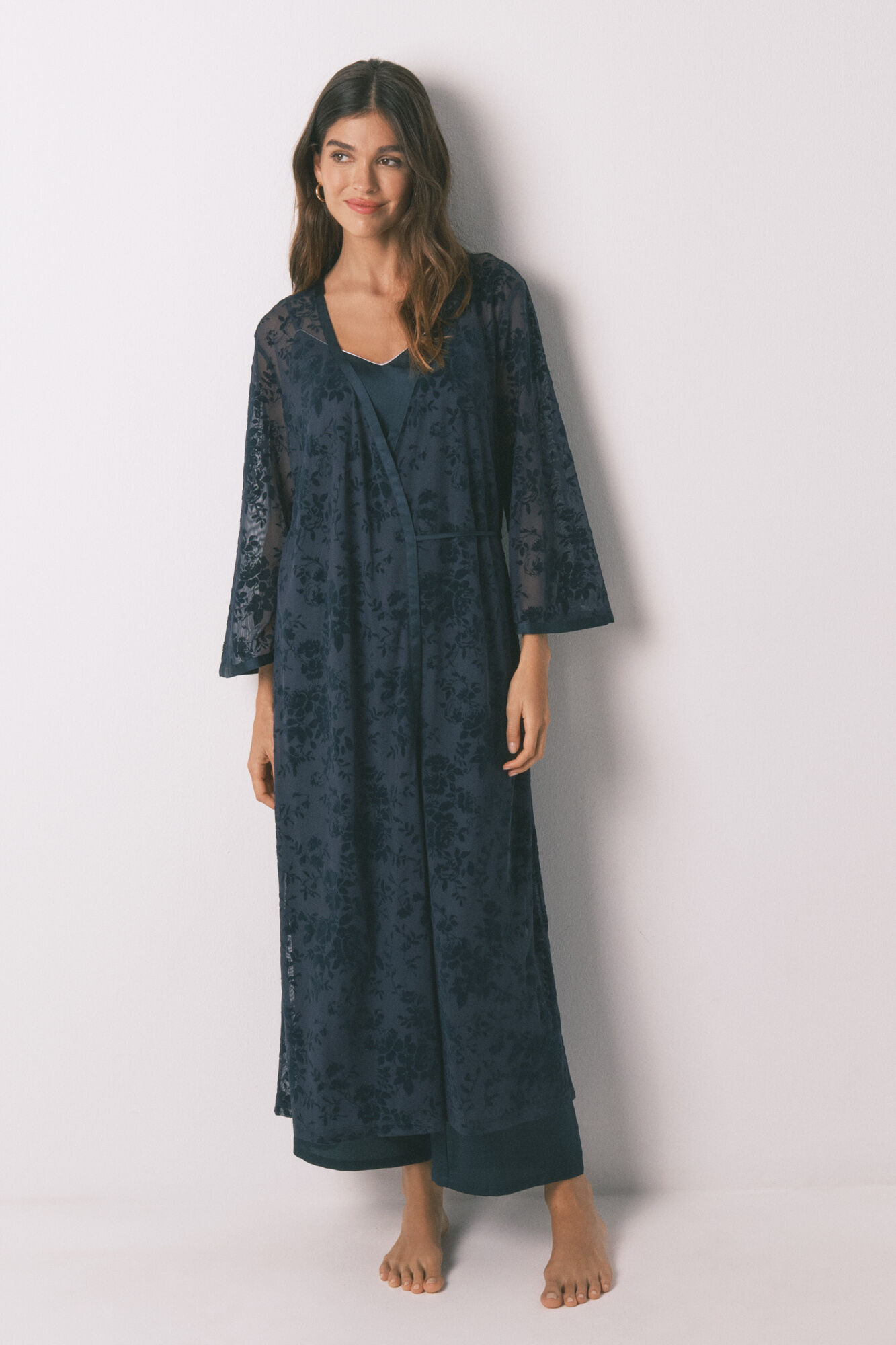 Women'secret Bata larga holgado de sat&eacute;n azul azul