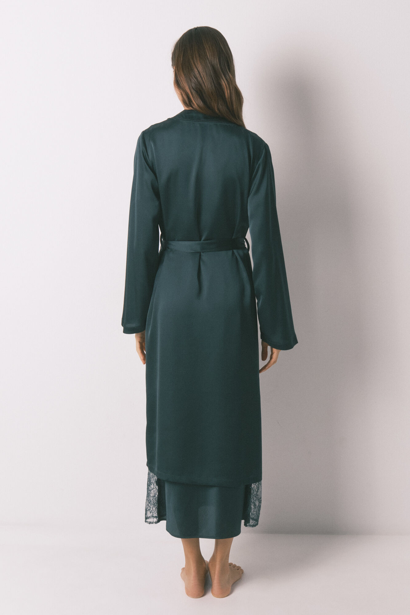 Women'secret Bata larga holgado de bata verde verde