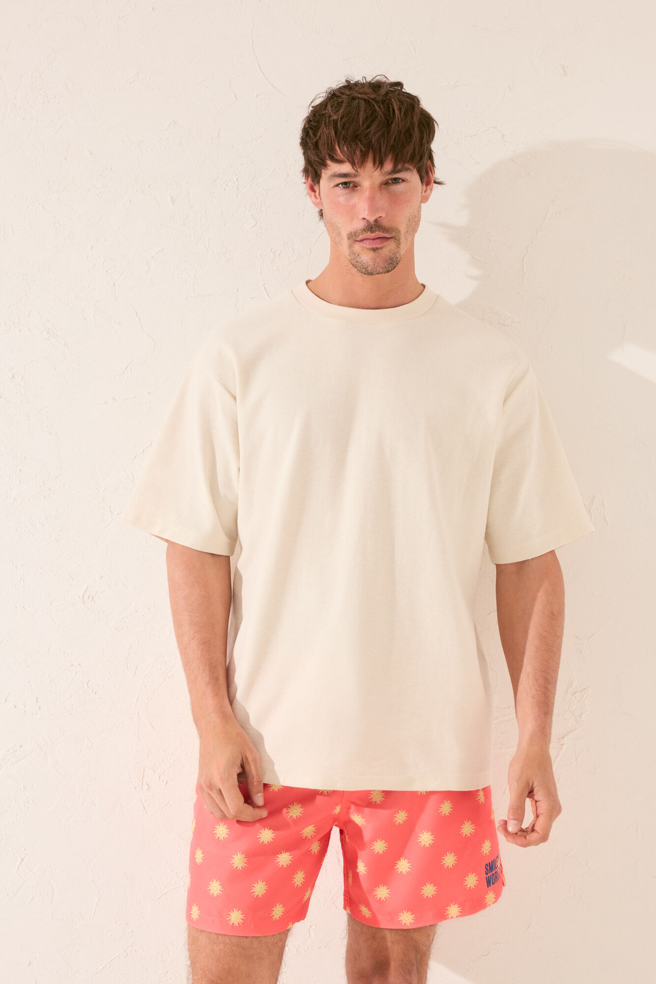 Women'secret Traje de ba&ntilde;o para hombre con estampado de emoticonos coral