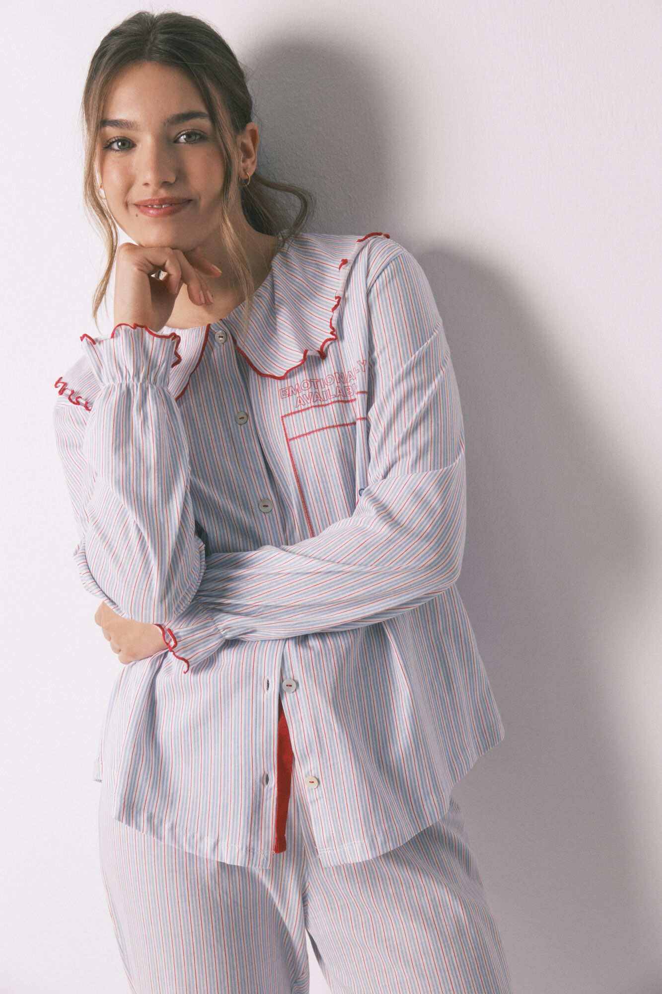 Women'secret Pijama larga de algod&oacute;n cuello Peter Pan estampado