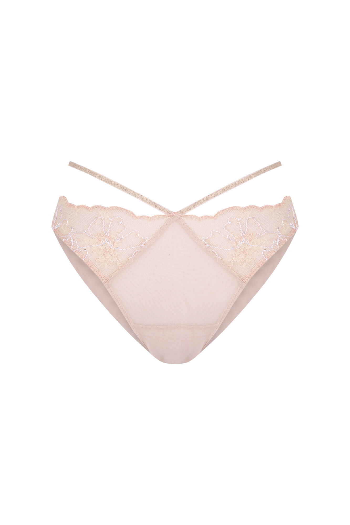 Women'secret Panty brasile&ntilde;o de encaje de lurex color nude caf&eacute;