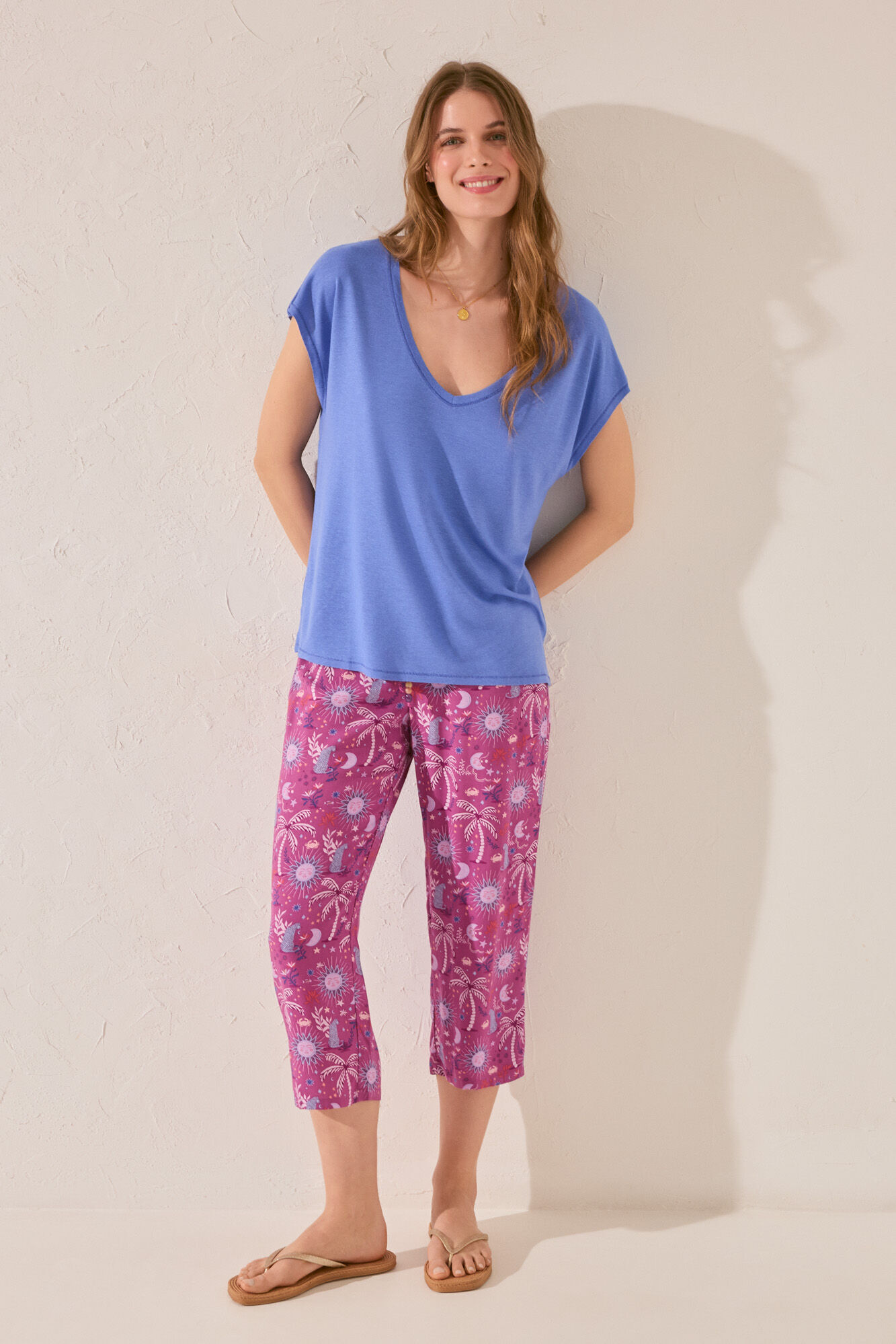Women'secret Playera de manga corta de viscosa azul claro azul