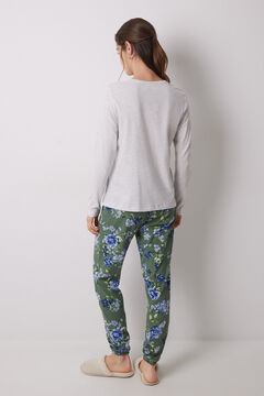 Womensecret Pijama larga 100% algodón estampado flores gris