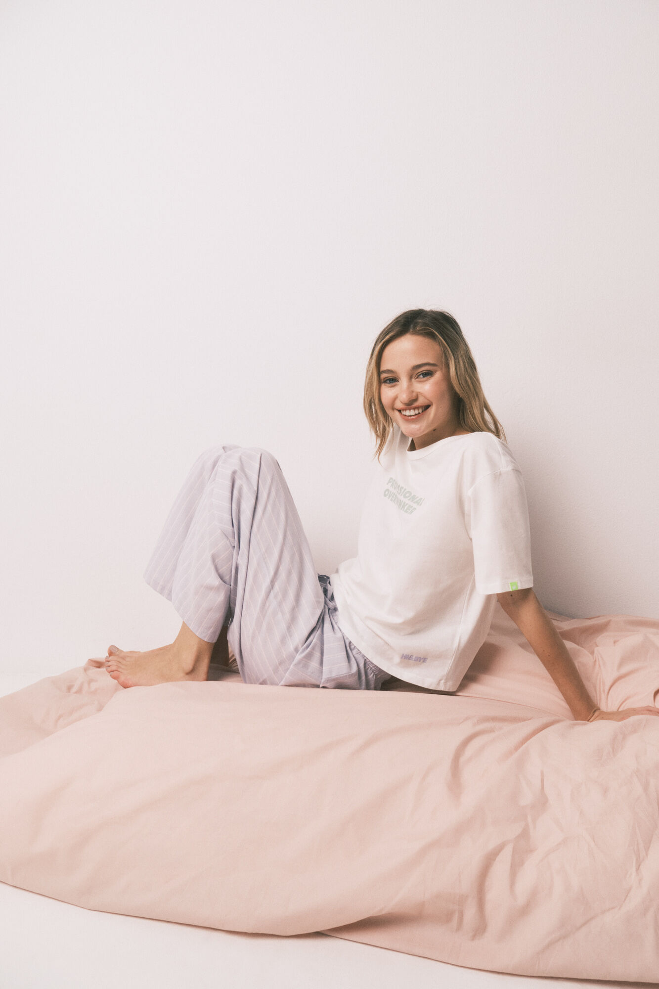 HI&BYE Pijama larga estampado de rayas 100% algod&oacute;n azul marfil