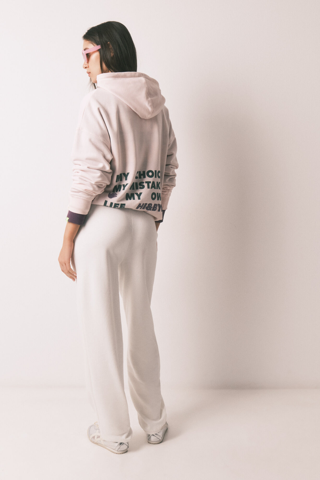 HI&BYE Pantal&oacute;n jogger de felpa de algod&oacute;n blanco marfil