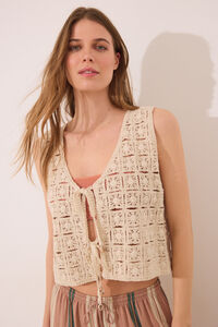 Womensecret Chaleco corto crochet beige café