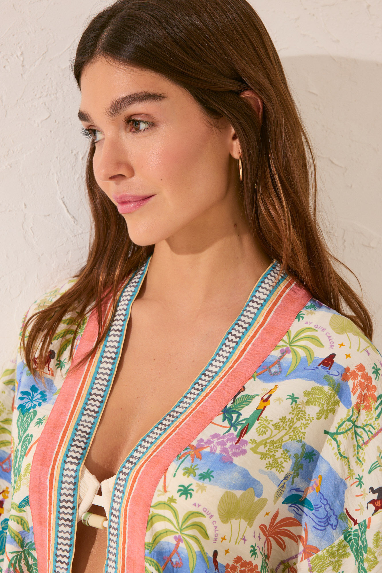 Women'secret T&uacute;nica kimono de viscosa con estampado de paisajes estampado