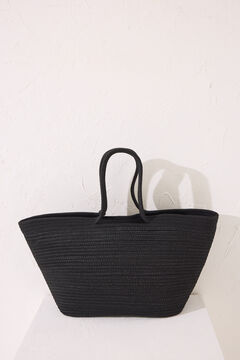 Womensecret Bolsa de playa negra rafia negro