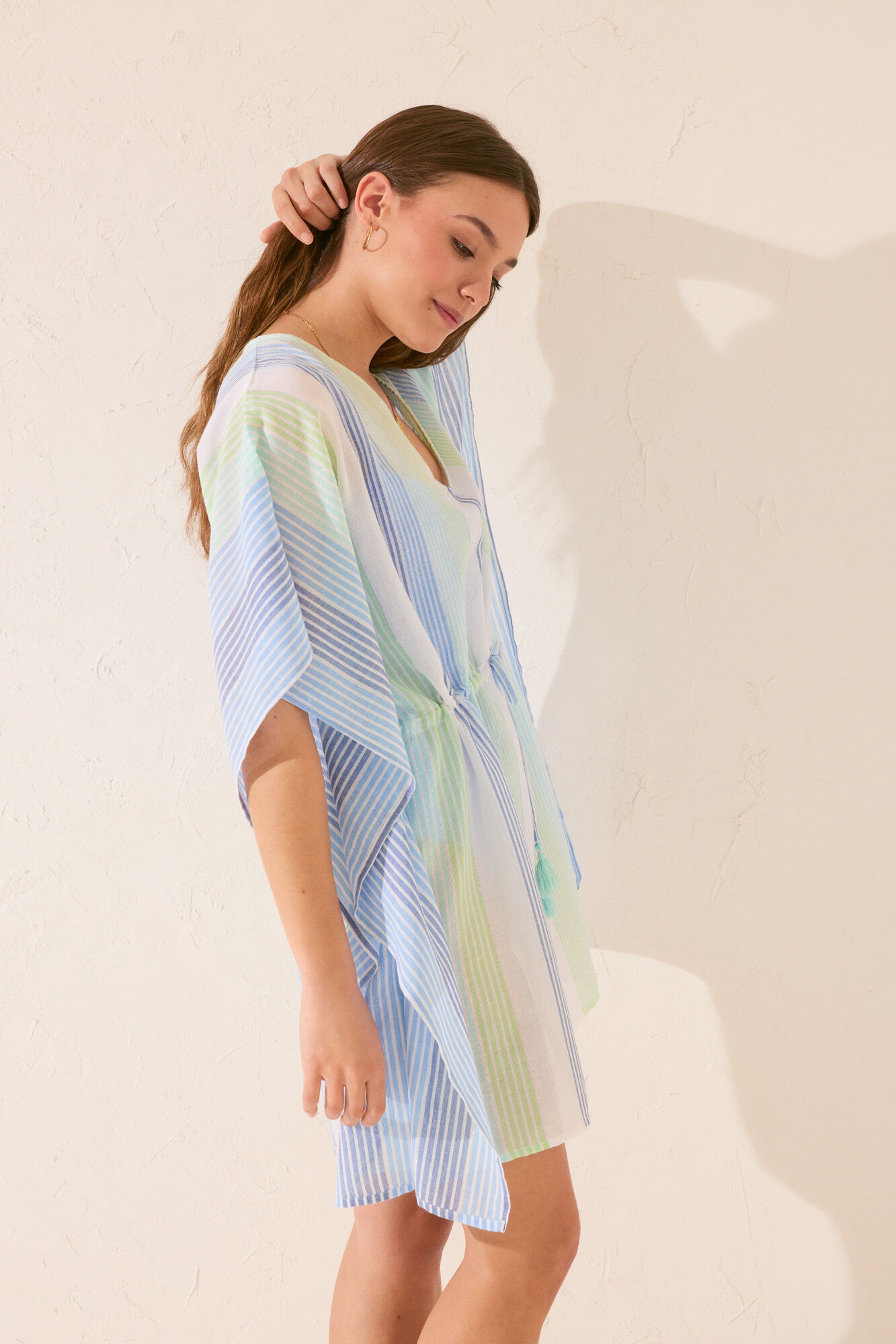 Women'secret T&uacute;nica short de algod&oacute;n con estampado de rayas azules estampado