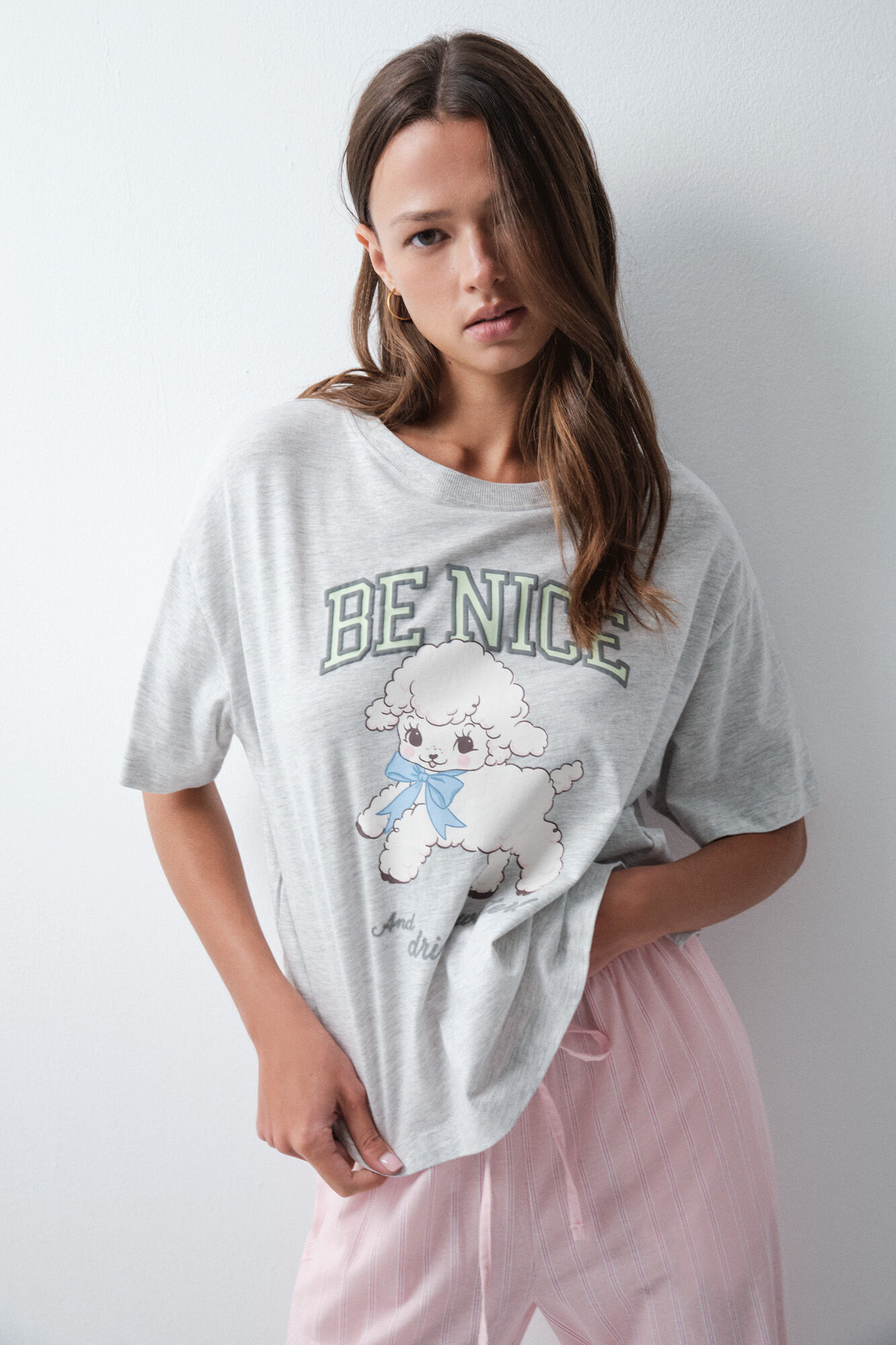 Women'secret Playera de algod&oacute;n con estampado gris