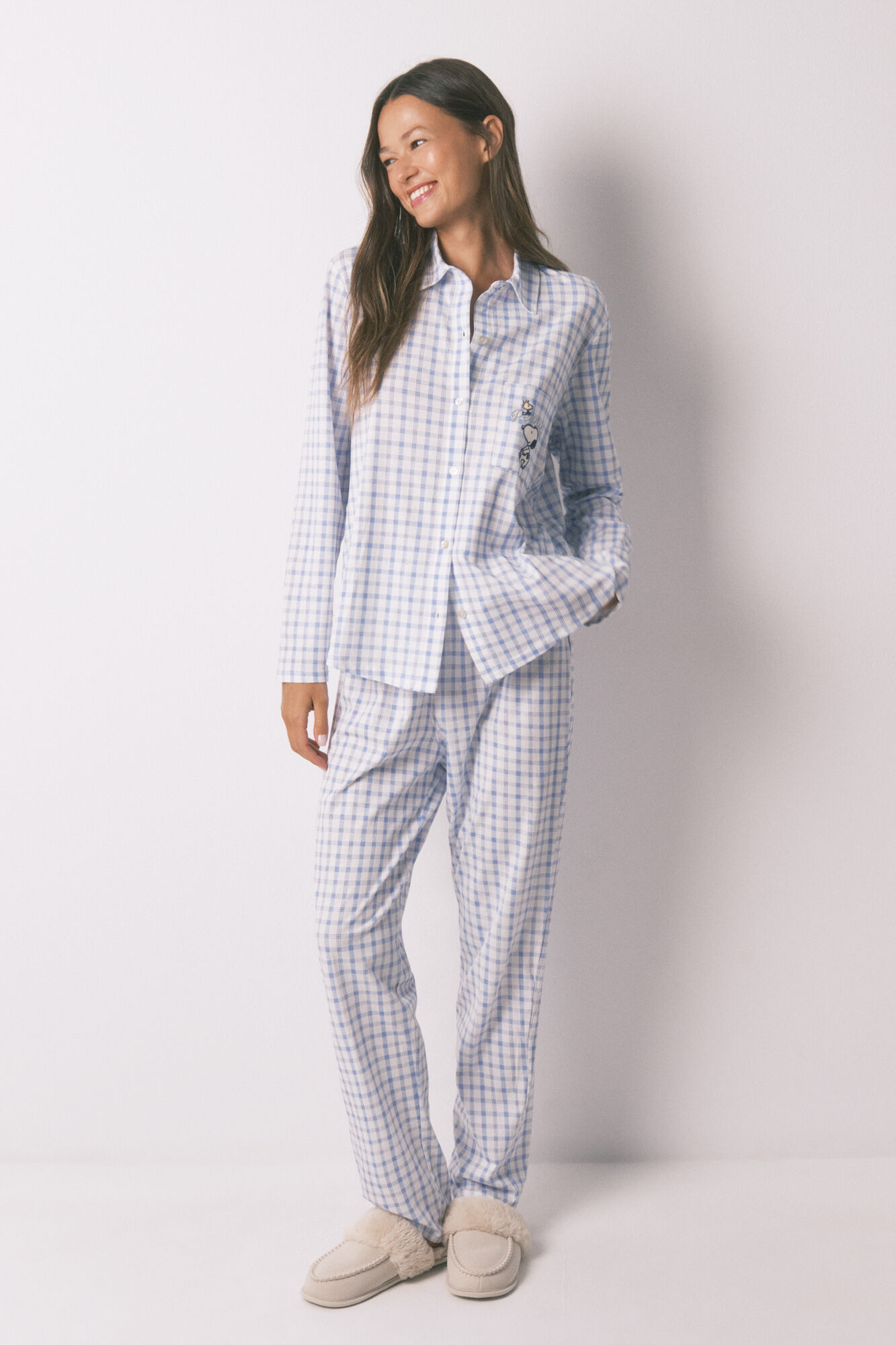 Women'secret Pijama camisera de algod&oacute;n de Snoopy azul 