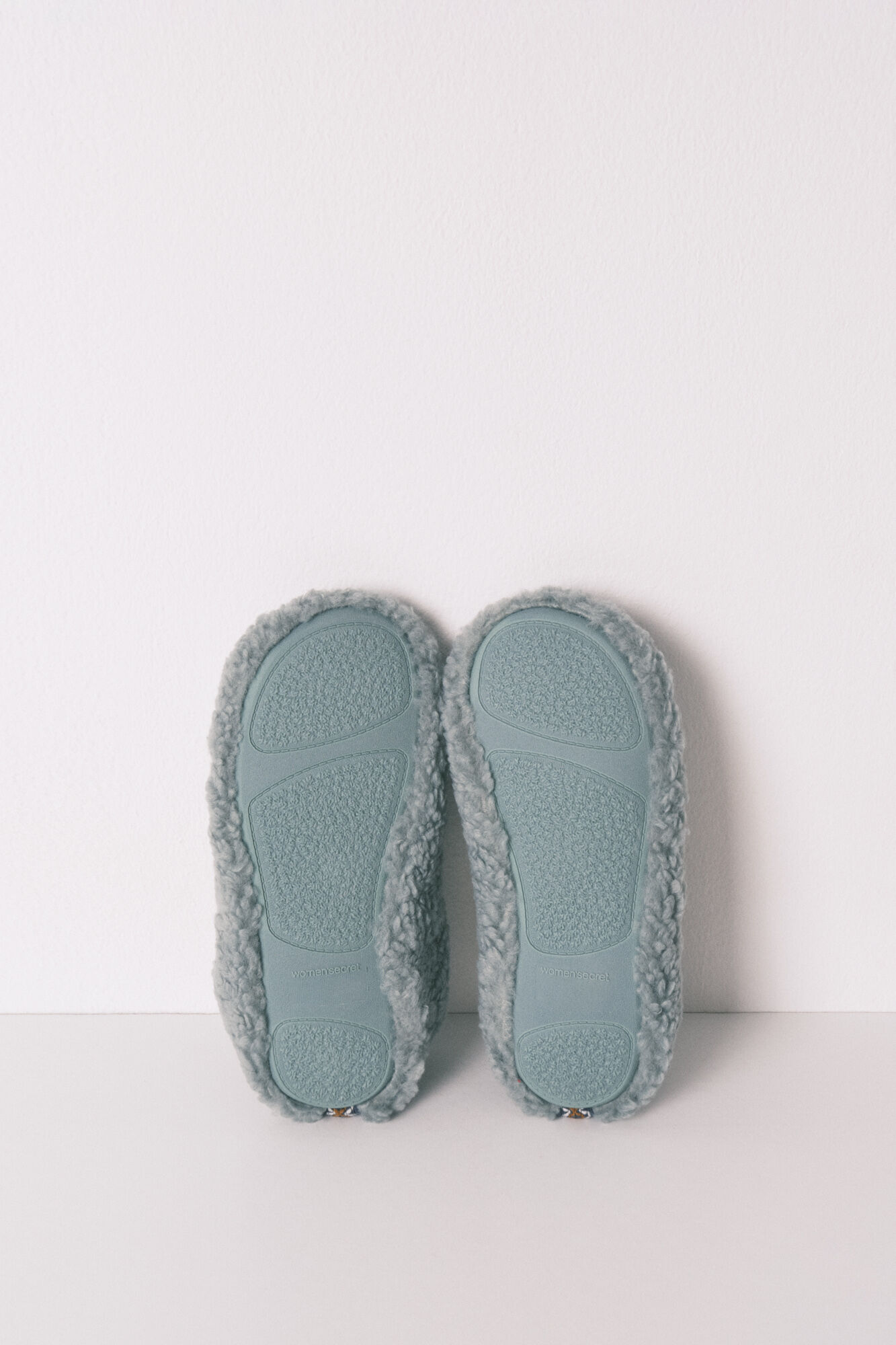 Women'secret Pantuflas para casa de borrego verde verde