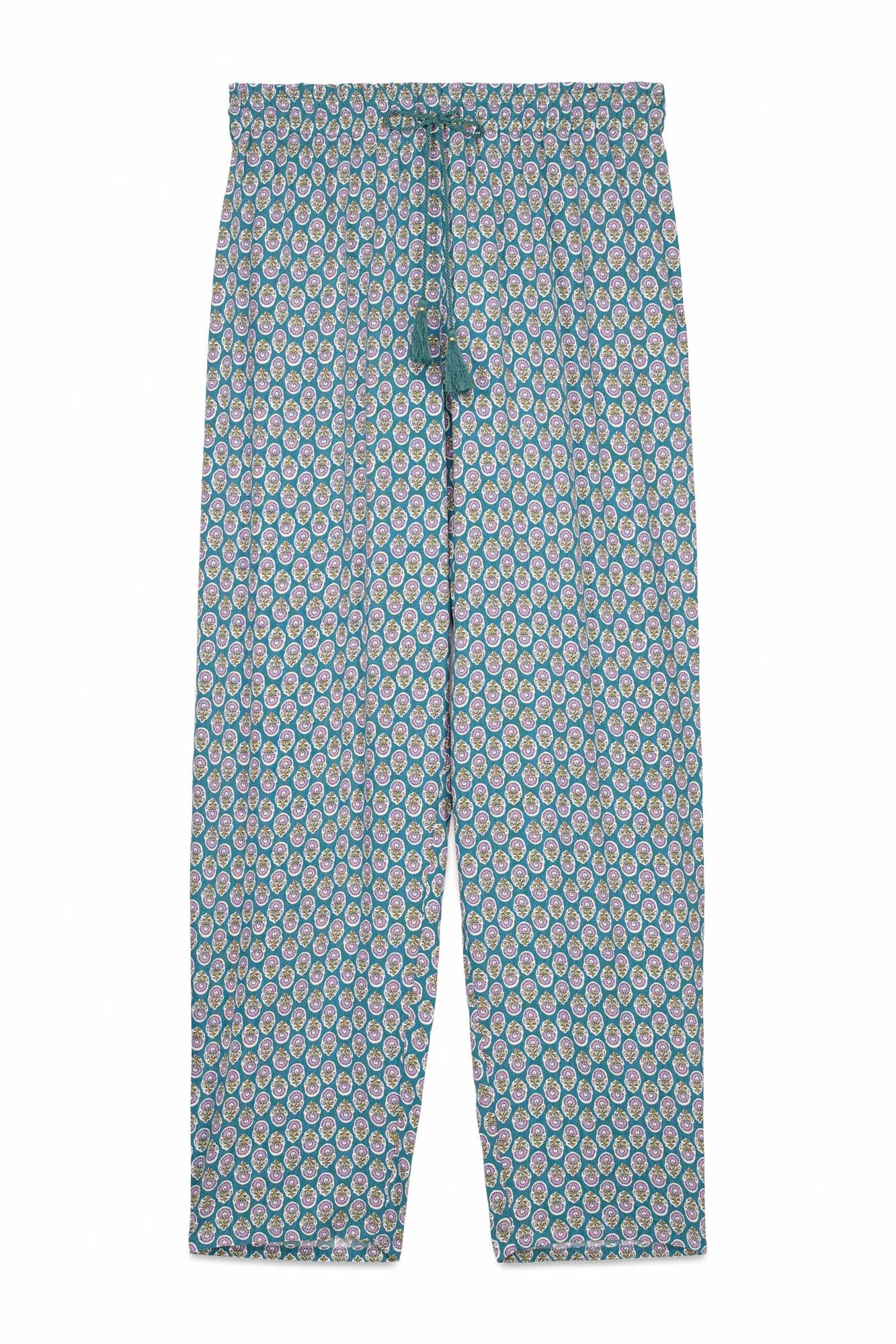 Women'secret Pantal&oacute;n largo con estampado de viscosa zanahoria verde