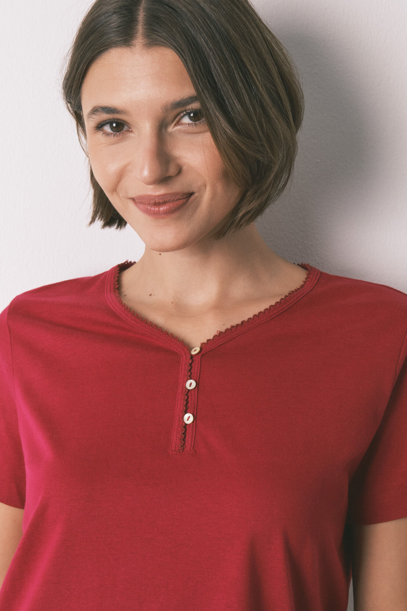 Women'secret Playera roja de manga corta 100% algod&oacute;n