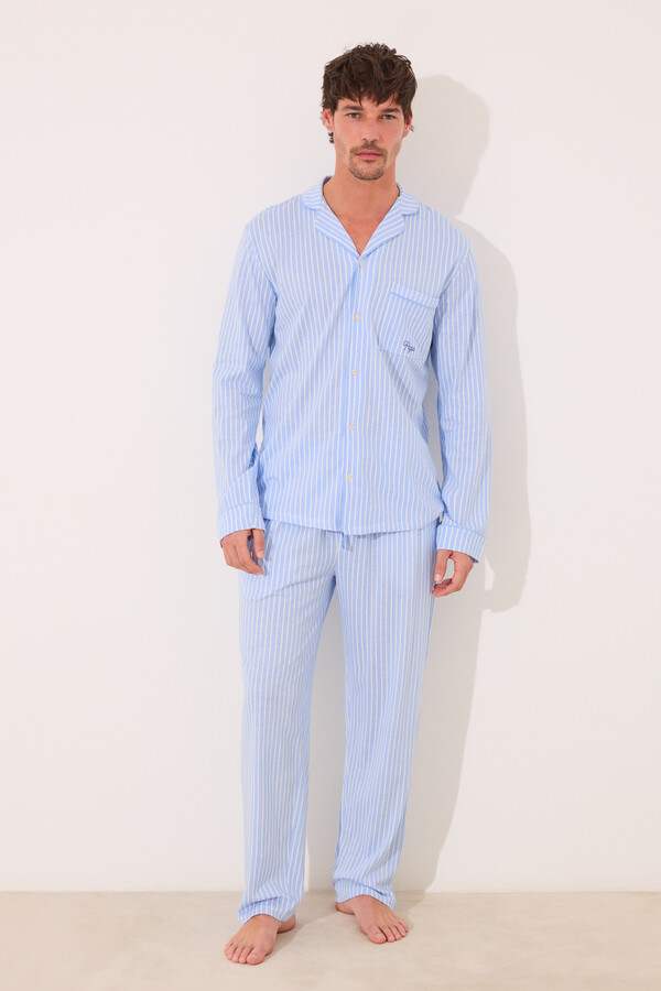 Women'secret Pijama camisera de algodón de rayas azules para hombre estampado