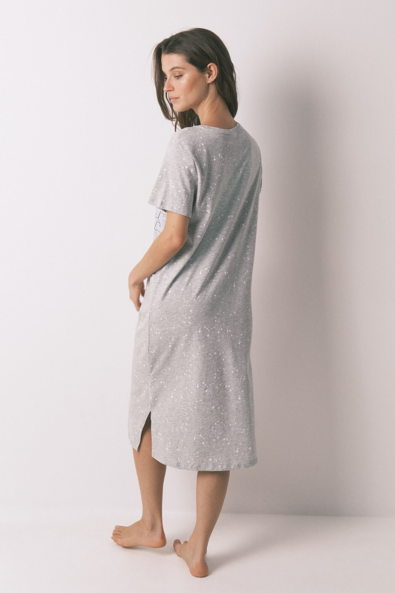 Women'secret Playera de dormir midi de algod&oacute;n con estampado de Hedwig gris gris