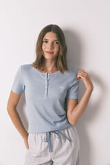 Women'secret Pijama larga cuadros con efecto brillante azul azul