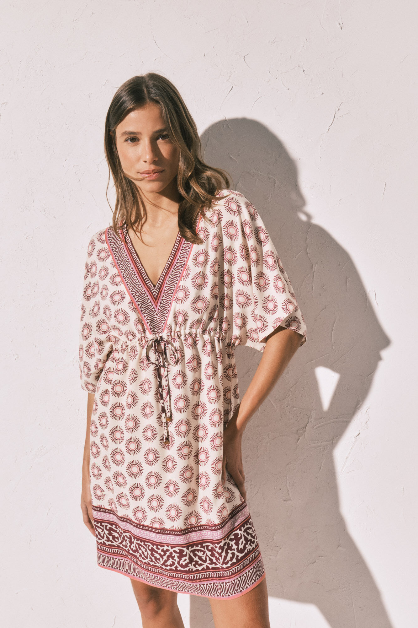 Women'secret Vestido t&uacute;nica corta estampado boho granate estampado