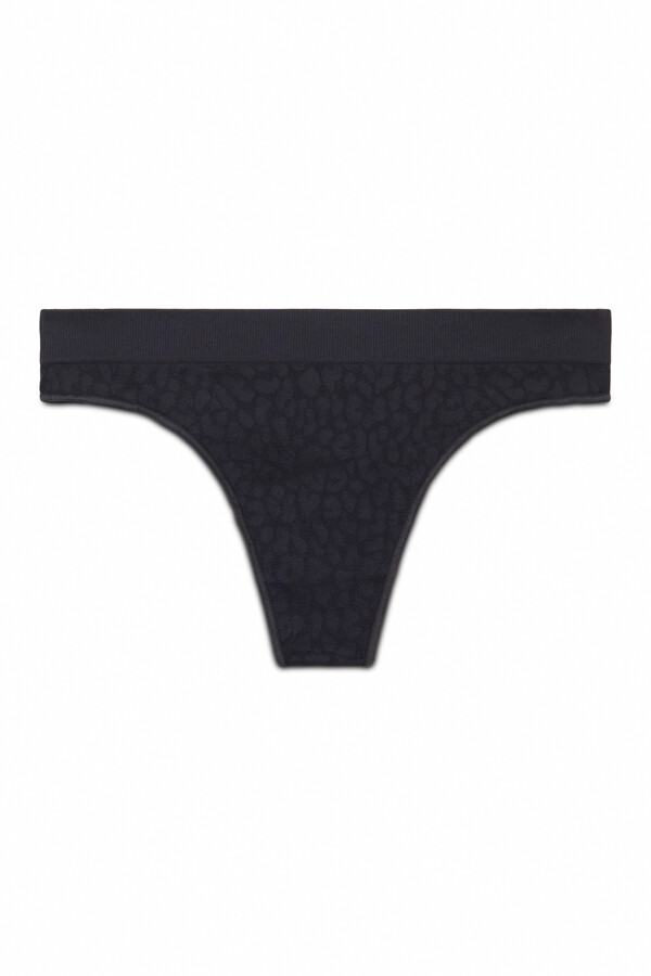 Women'secret Tanga sin costuras con estampado animal negro negro