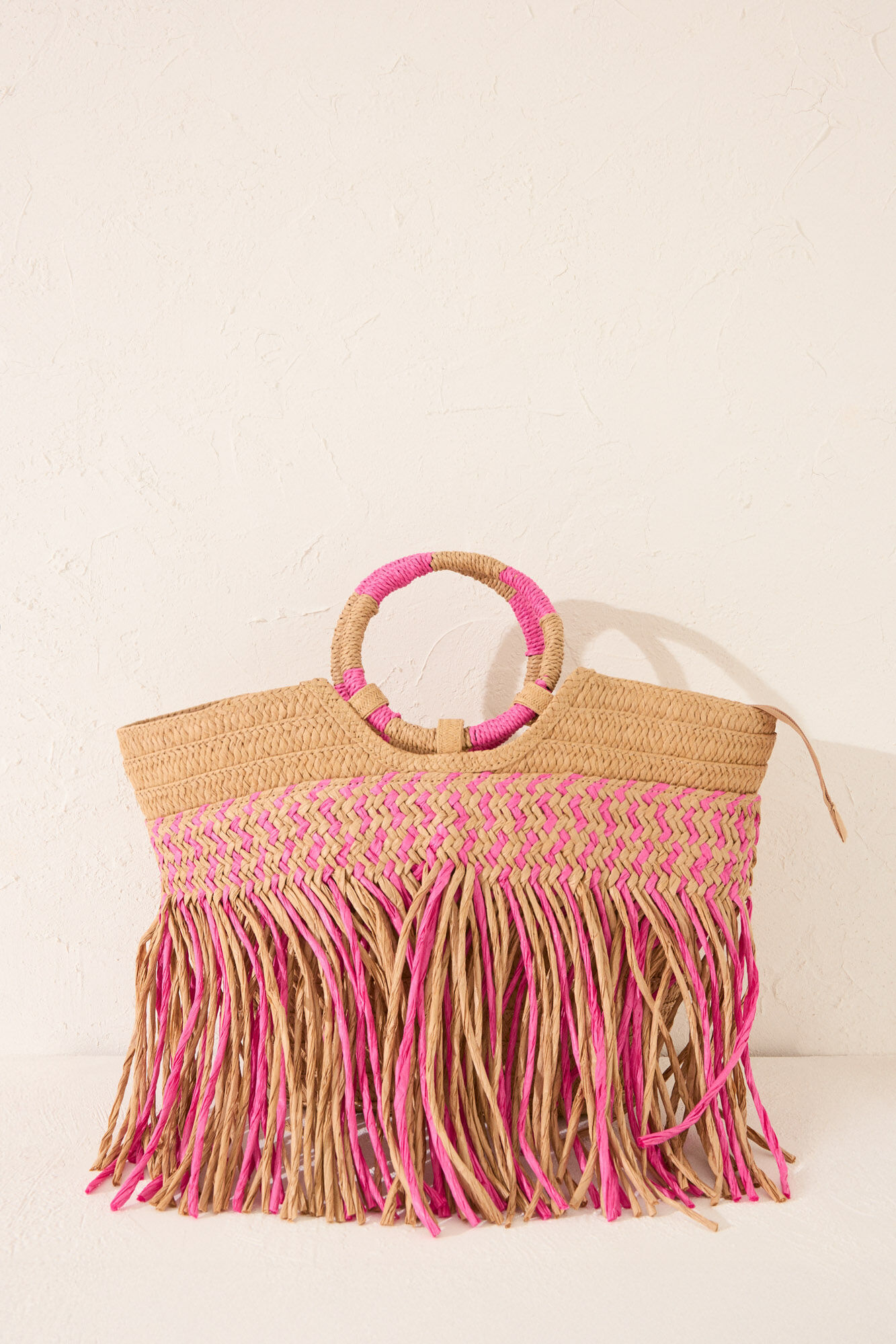 Women'secret Bolsa bolsa de playa de rafia rosa, bolsa caf&eacute;