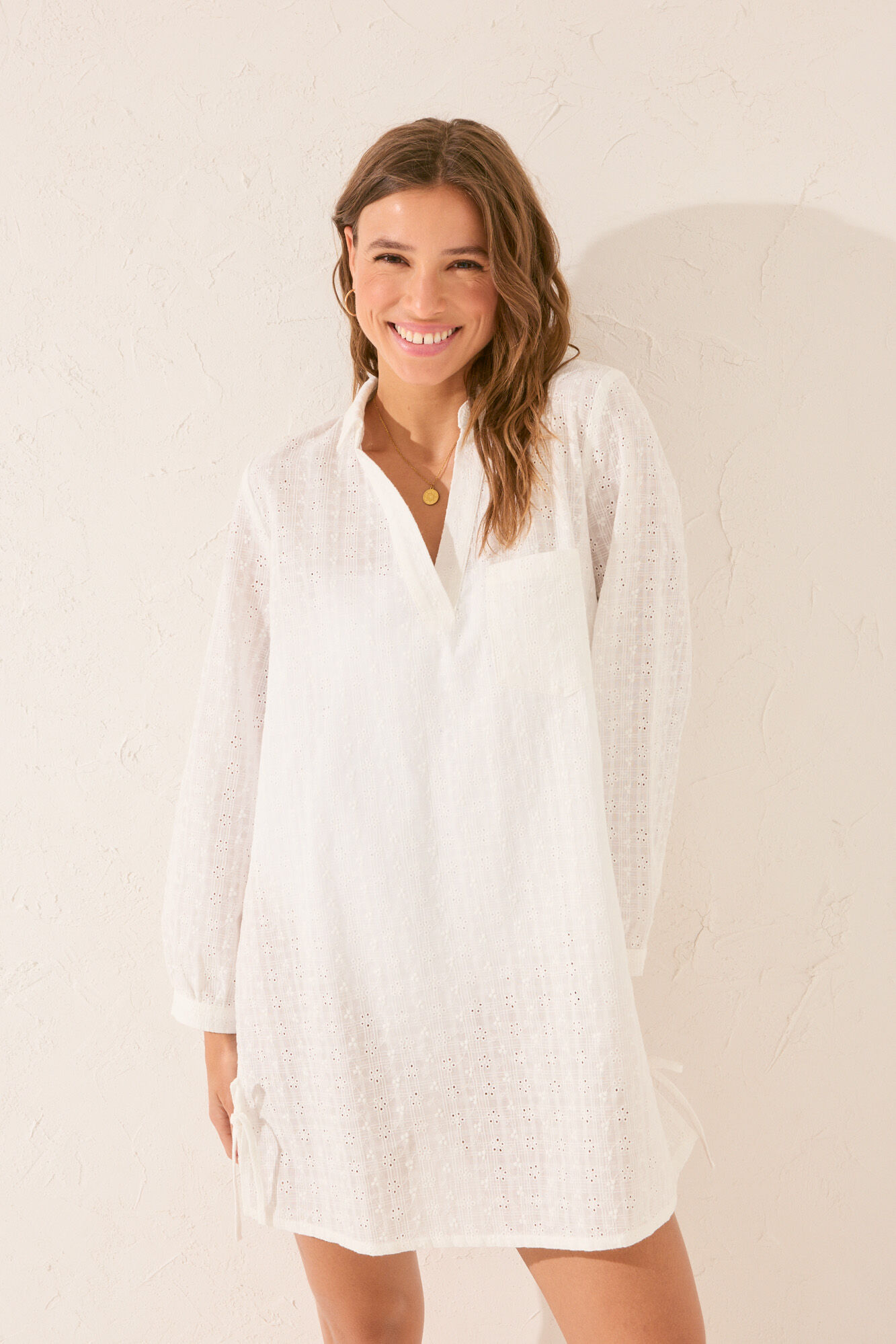 Women'secret Vestido midi de algod&oacute;n blanco bordado blanco
