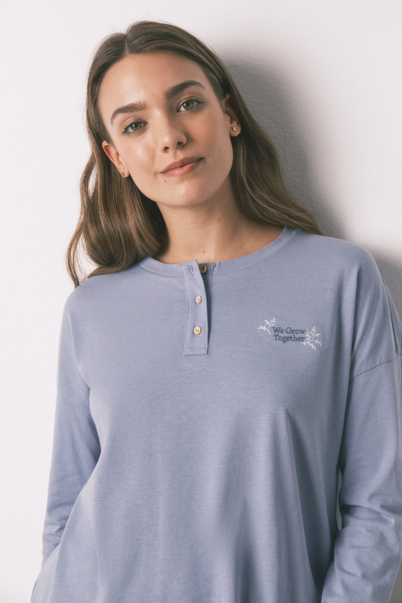 Women'secret Pijama larga con pantal&oacute;n a cuadros azul