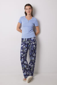 Womensecret Pijama 100% algodón canalé azul flores azul