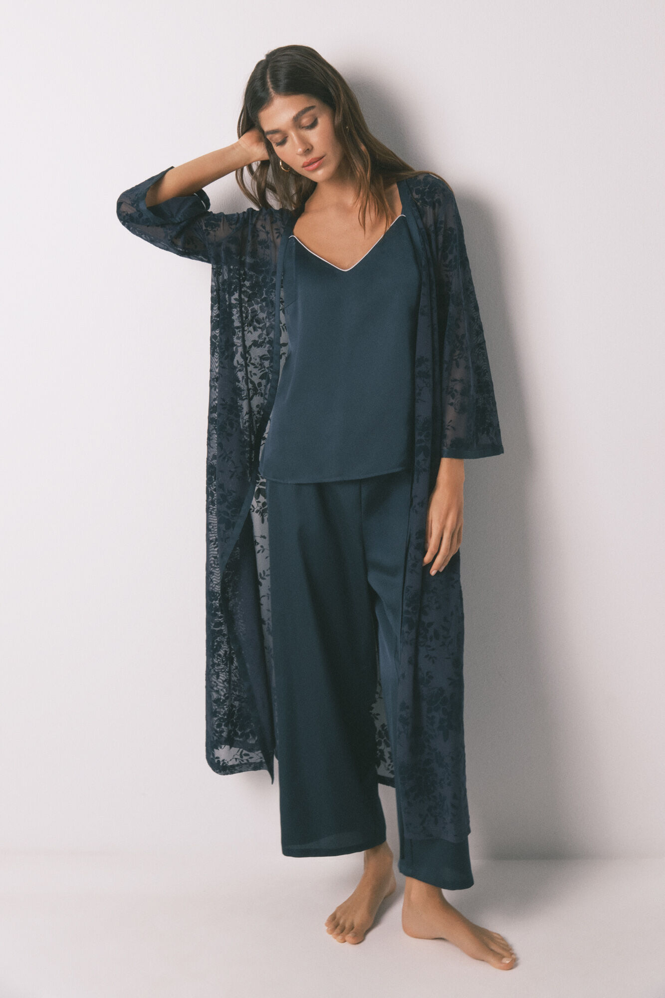 Women'secret Bata larga holgado de sat&eacute;n azul azul