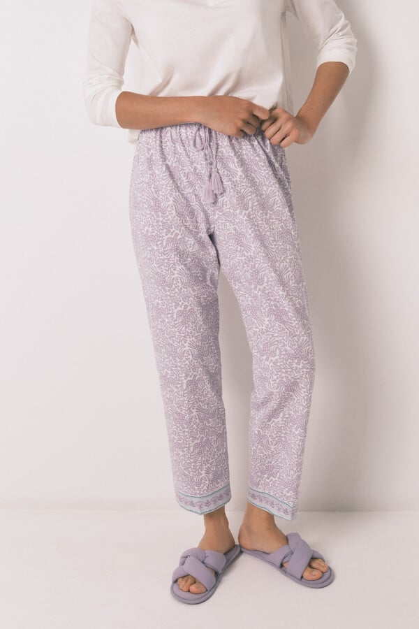 Women'secret Pantalón largo zanahoria 100% algodón lila morado/lila