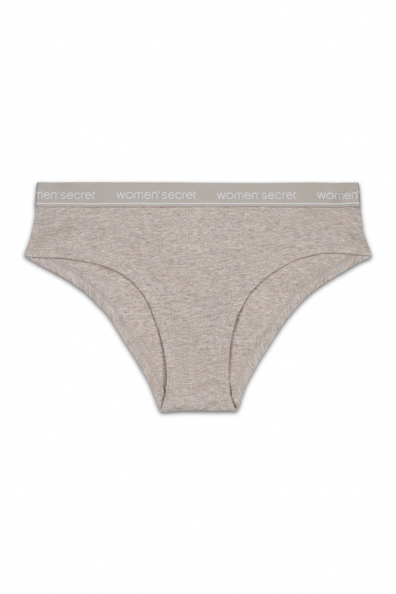 Women'secret Panty brasile&ntilde;o ancho de algod&oacute;n acanalado caf&eacute; nude