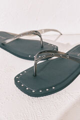 Women'secret Chanclas de punta cuadrada negras con tachuelas negro