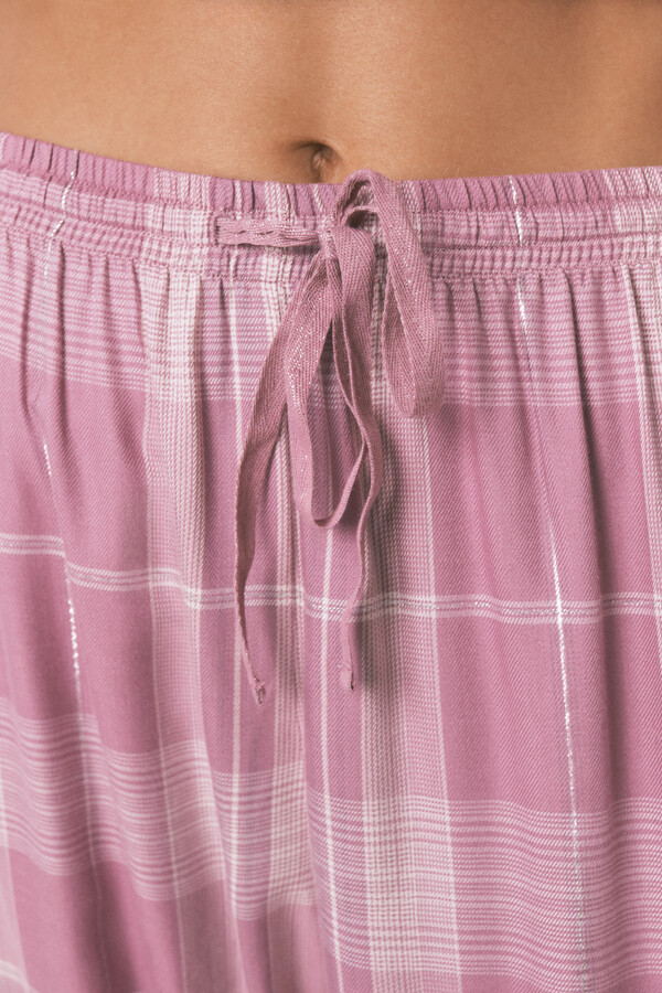 Women'secret Pijama camisera de viscosa a cuadros rosas rosa