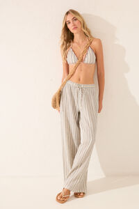 Womensecret Pantalón largo de rayas tejidas en gris gris