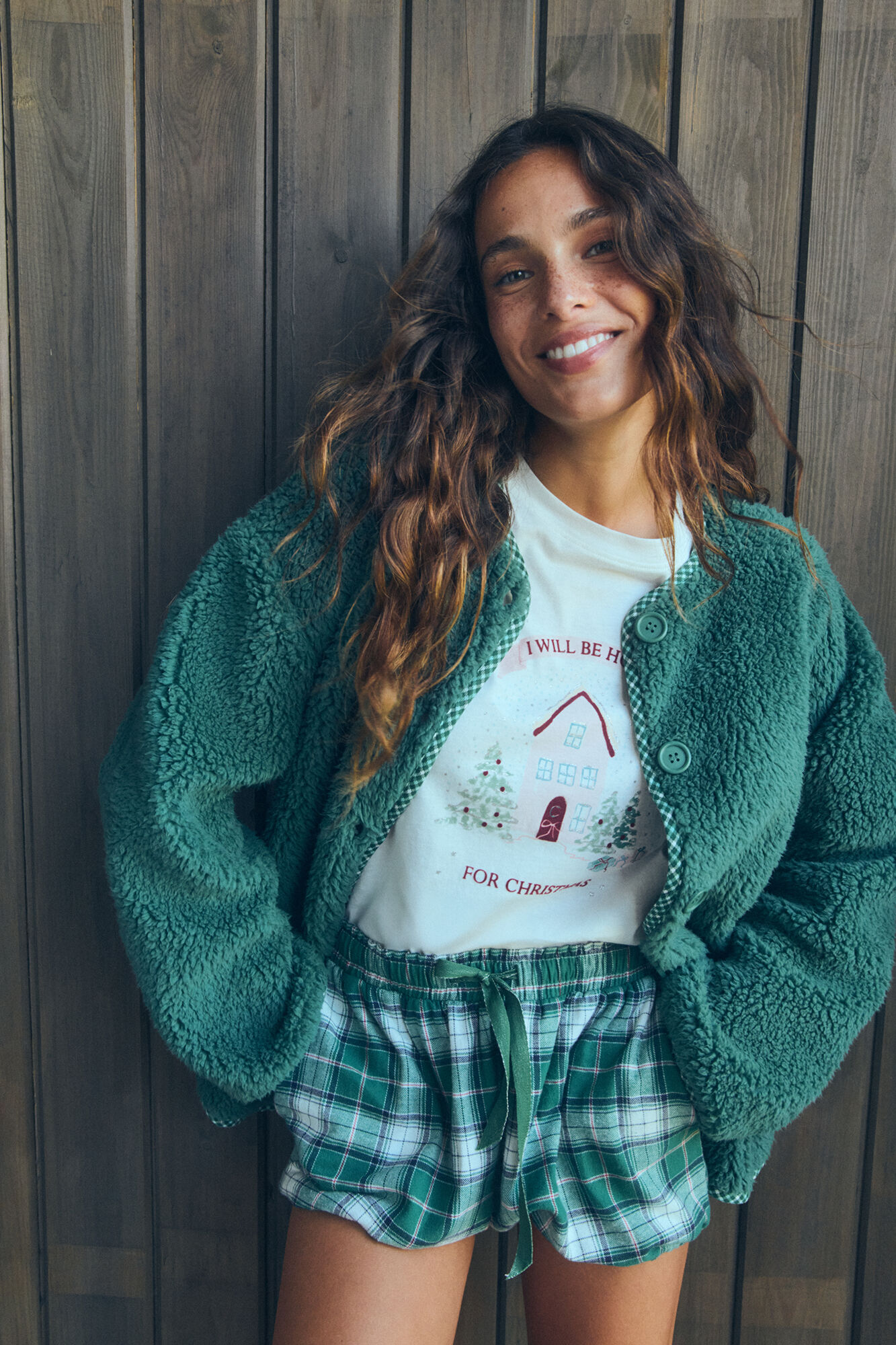 Women'secret Tejido de borrego de bata verde