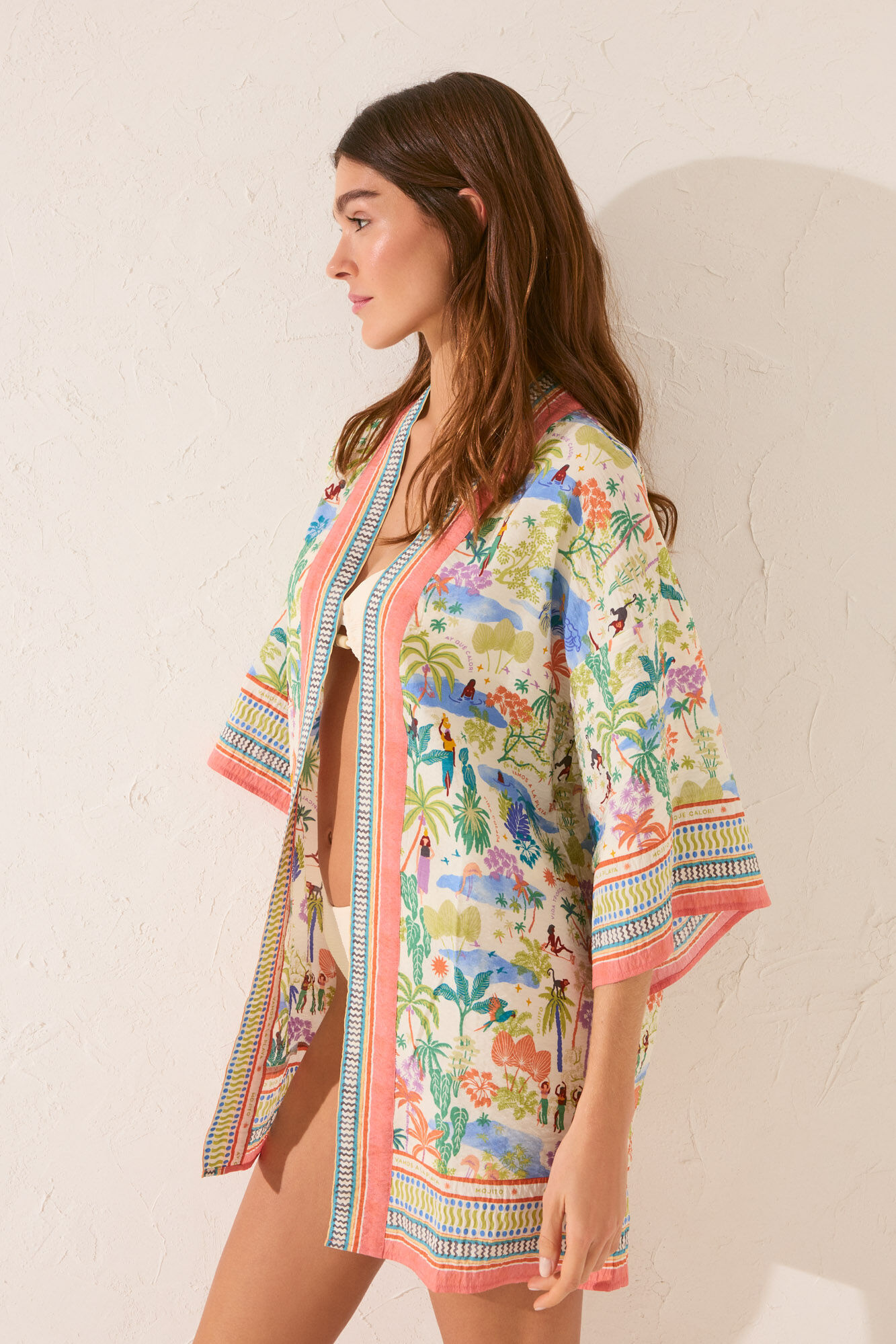 Women'secret T&uacute;nica kimono de viscosa con estampado de paisajes estampado