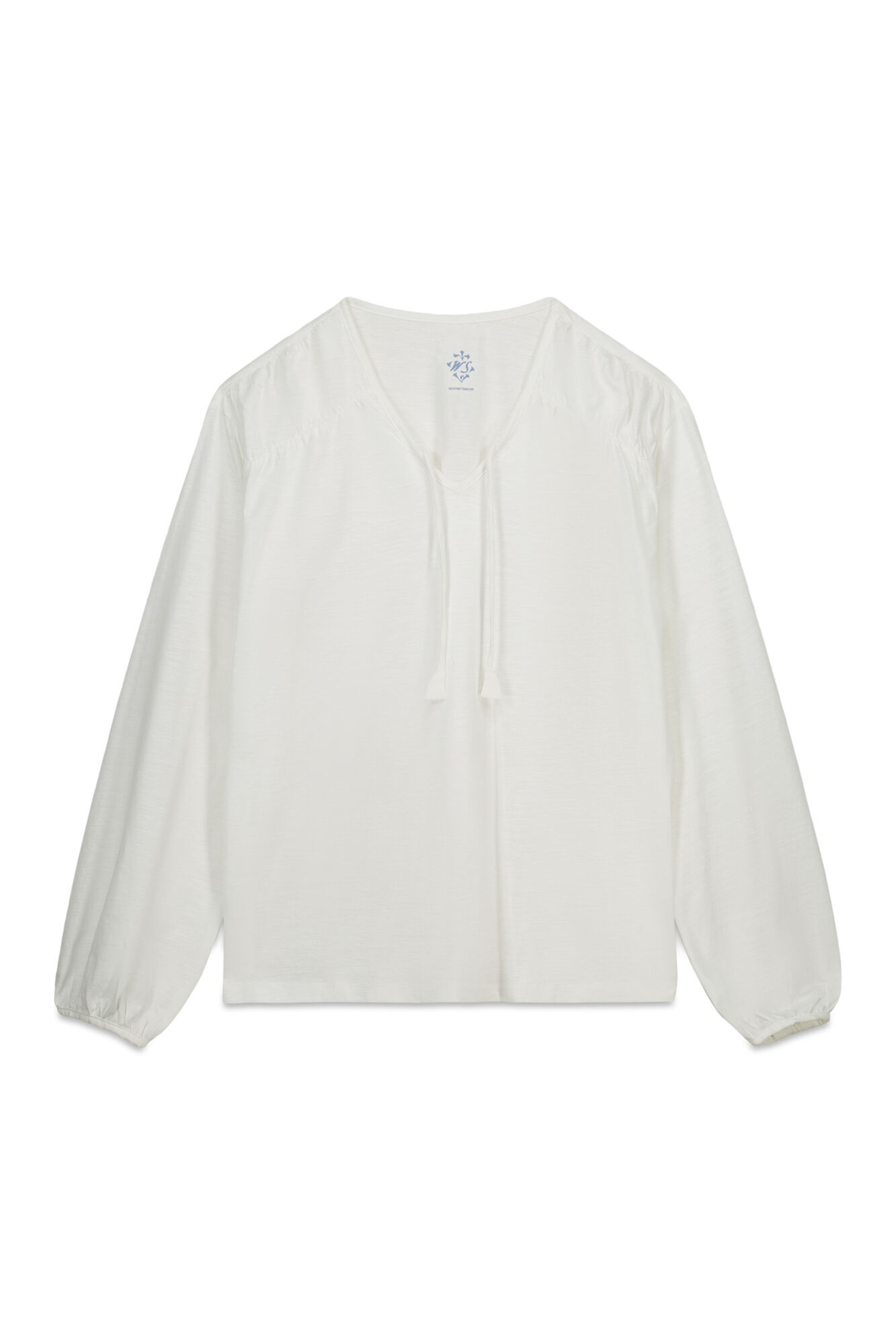 Women'secret Playera manga larga fruncida de algod&oacute;n blanca marfil