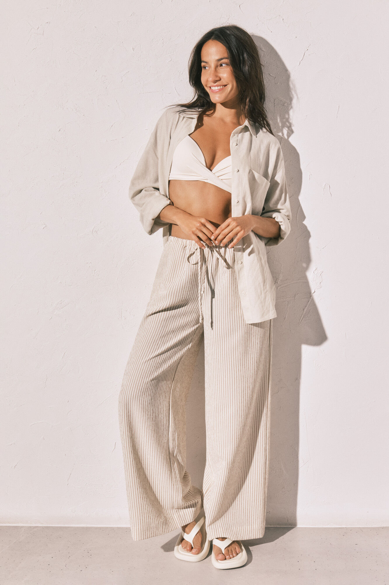 Women'secret Pantal&oacute;n largo beige marfil