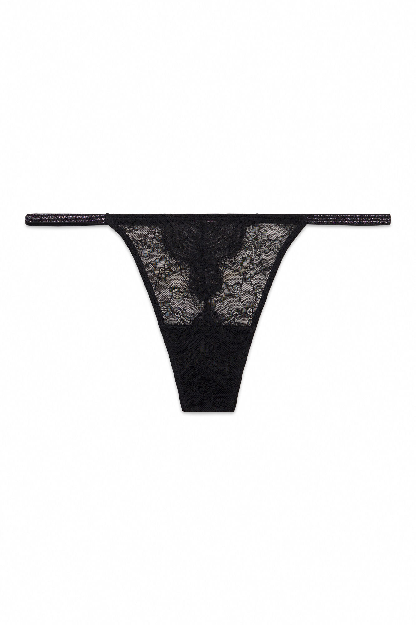 HI&BYE Tanga de encaje floral negro negro
