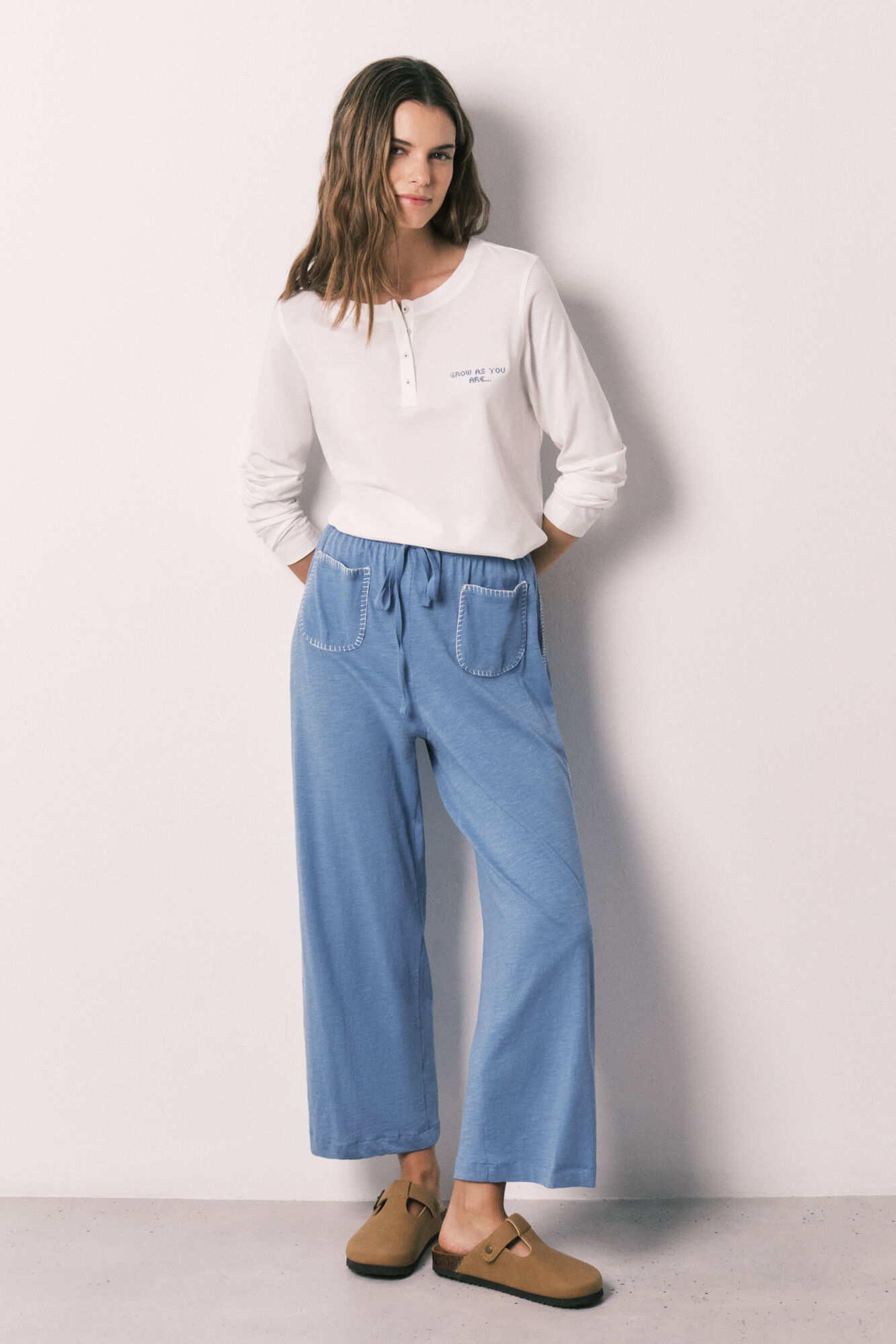 Women'secret Pantal&oacute;n capri 100% algod&oacute;n azul azul