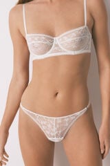 Women'secret Tanga de encaje de lurex blanco blanco