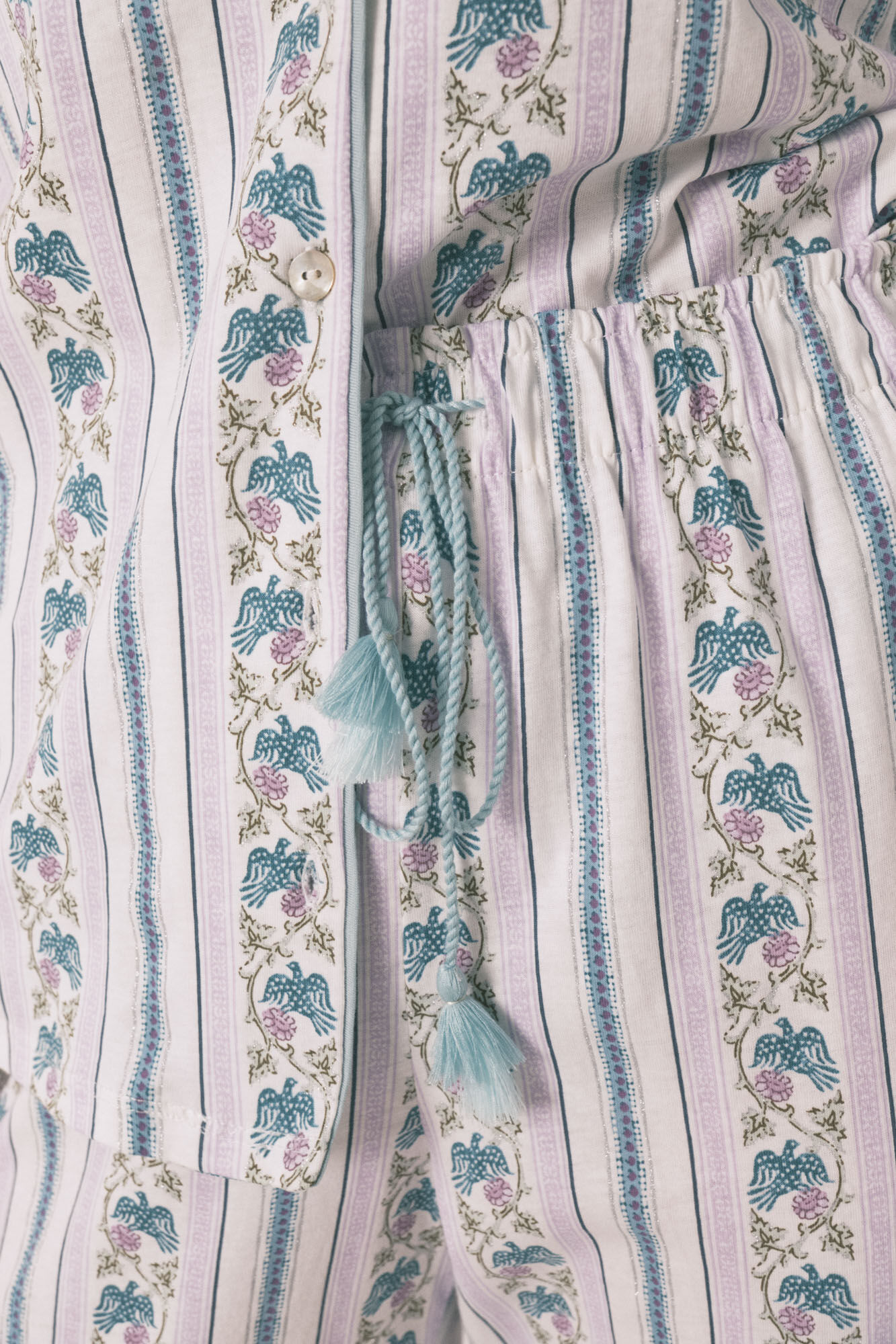 Women'secret Pijama camisera Capri de rayas 100% algod&oacute;n marfil