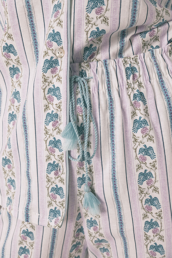 Women'secret Pijama camisera Capri de rayas 100% algodón marfil