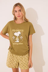 Women'secret Pijama short color caqui de Snoopy kaki