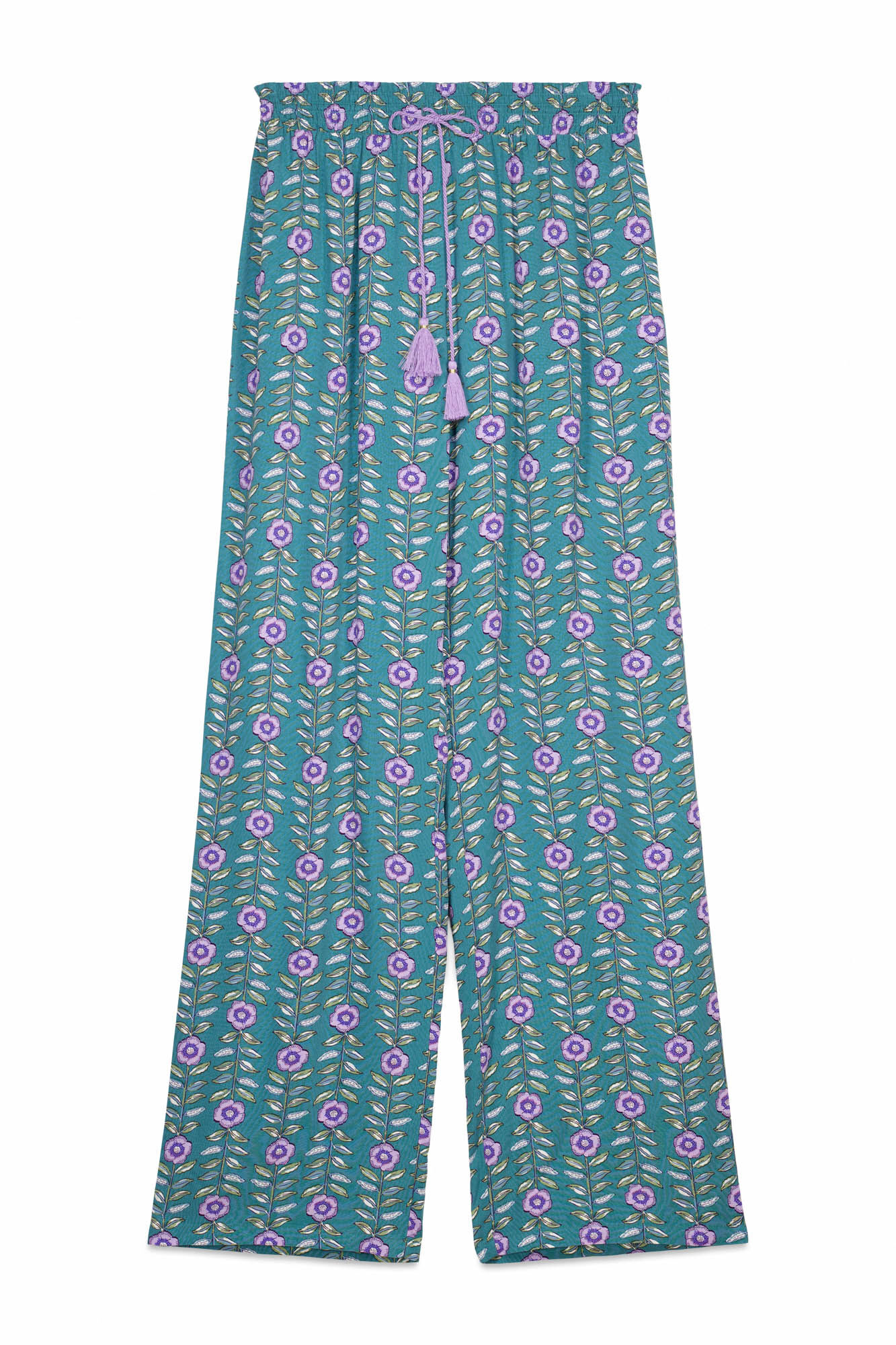 Women'secret Pantal&oacute;n largo de viscosa con estampado de flores verde