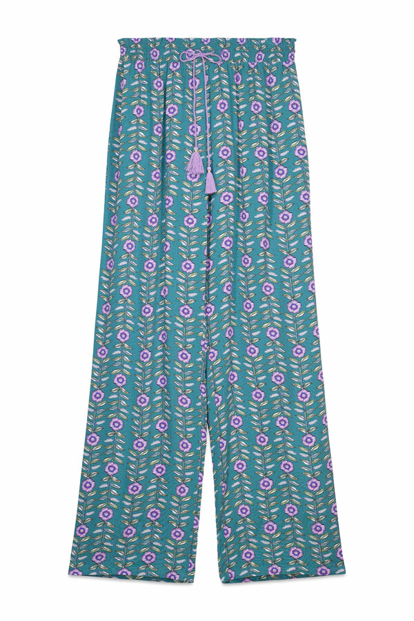 Women'secret Pantalón largo de viscosa con estampado de flores verde