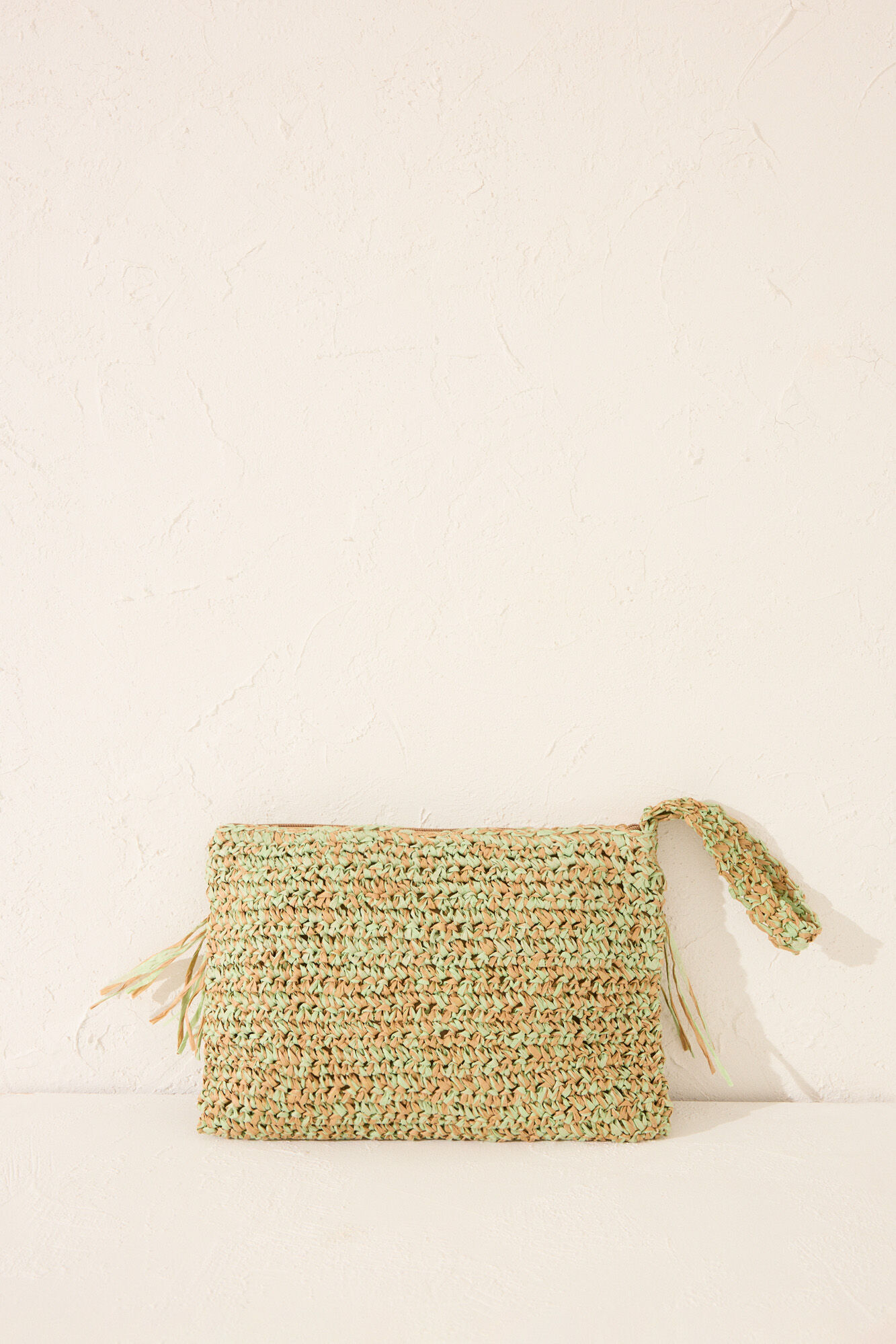 Women'secret Bolsa peque&ntilde;o de rafia , bolsa con flecos verde